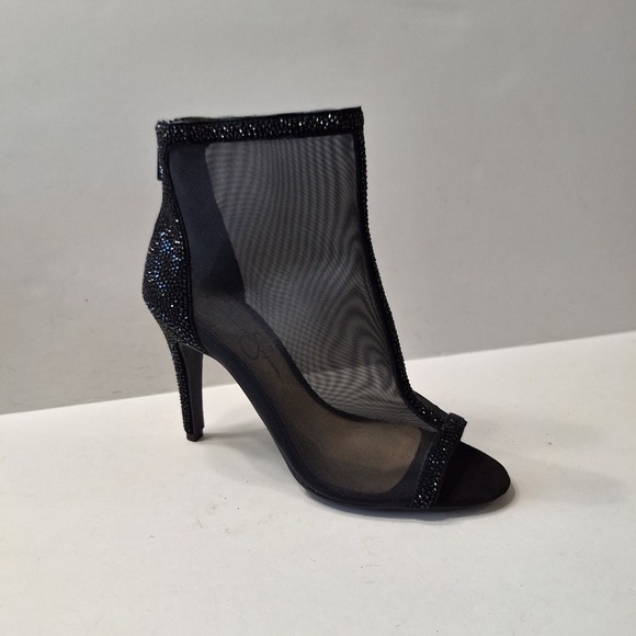 Jessica Simpson Black Mesh Rhinestone Whimsigoth Fairy Ankle Booties Size 7.5M - Picture 1 of 15